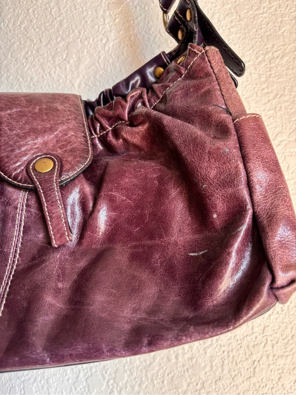 Vintage  Y2K 2000s Classic Burgundy Leather Shoulder Bag